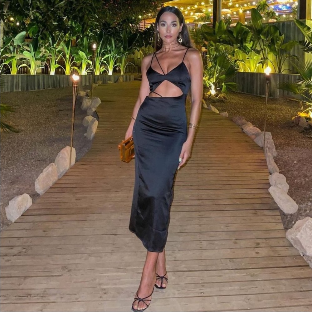 New ZARA Black Cut-Out Satin Dress